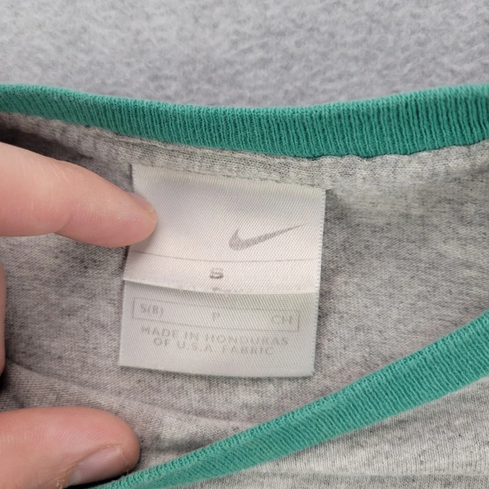 Nike T-Shirt Kids Small 8 Gray Green Ringer Sportswear Logo Tee